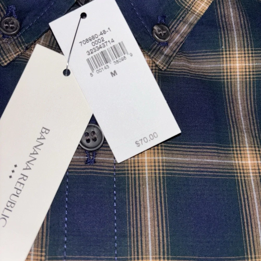 Banana Republic Slim Untucked Plaid Shirt Mens Medium M Long Sleeve NWT New Fall